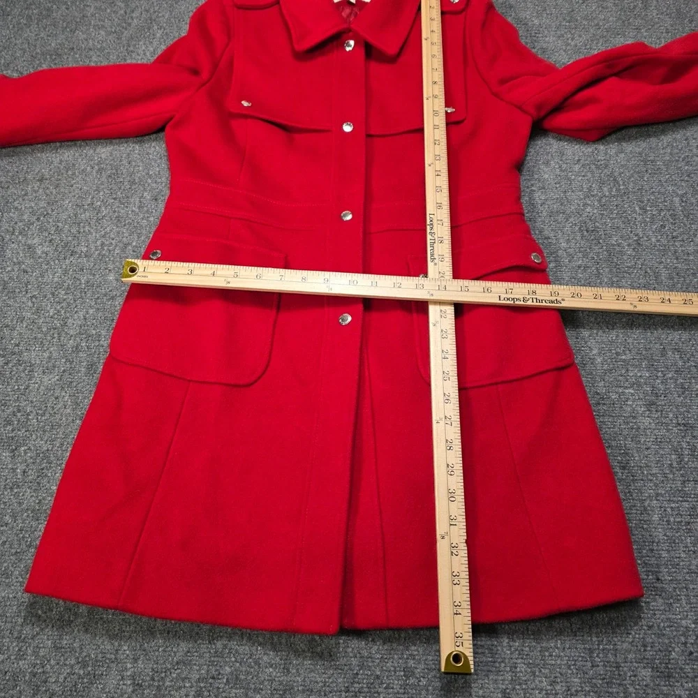 Michael by Michael Kors Red 100% Wool Coat Women 8 Long Length Snap Button‎ - Picture 5 of 14